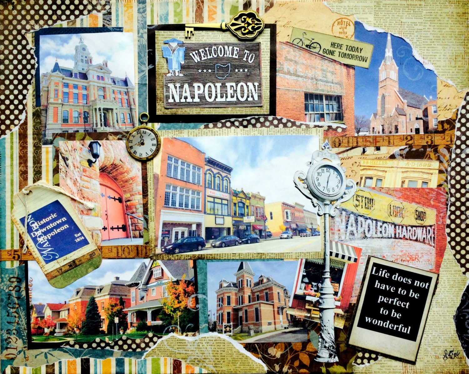Napoleon Ohio town art historical Mixed media canvas