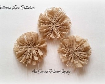 Ballerina Lace Collection Flower - Tan - Lace Flower - Fabric Flower - Ciffon Flower - 2.8-3" - Lace Flower - DIY -Headband - Accessory