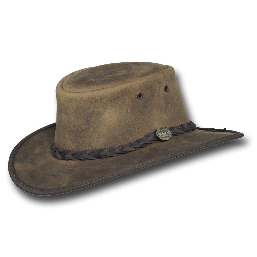 Barmah Hats 1060RU Foldaway Bronco Leather Hat in Rustic