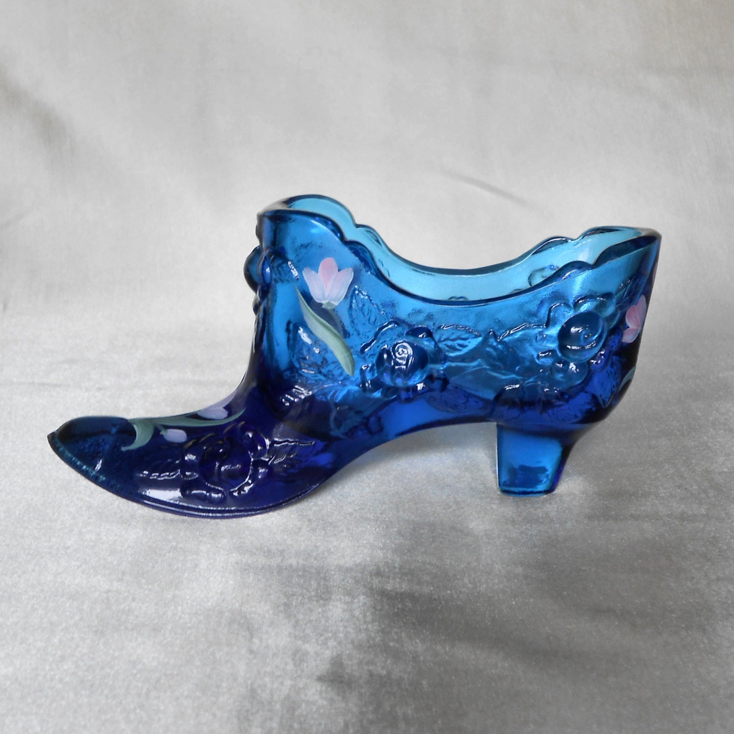 Fenton Blue Glass Shoe with Coraline by KenFrankCollectibles