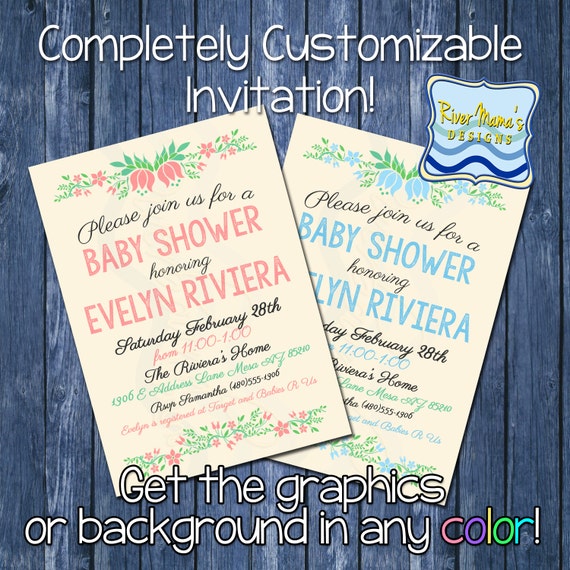 Items similar to Printable Baby Shower Invitation / Simple Floral ...