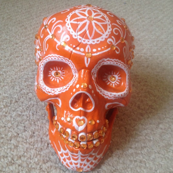 Hand painted plastic sugar skulls with rhinestones with