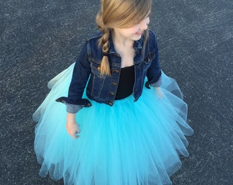 Flower girl tutu, long tulle skirt, aqua tutu, long tulle skirt ANY COLOR