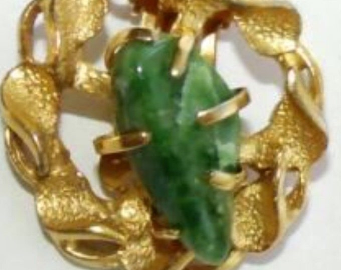 Storewide 25% Off SALE Vintage Coral Reef Inspired Gold Tone Designer Earrings Featuring Jade Turquoise Bean Stone Centers