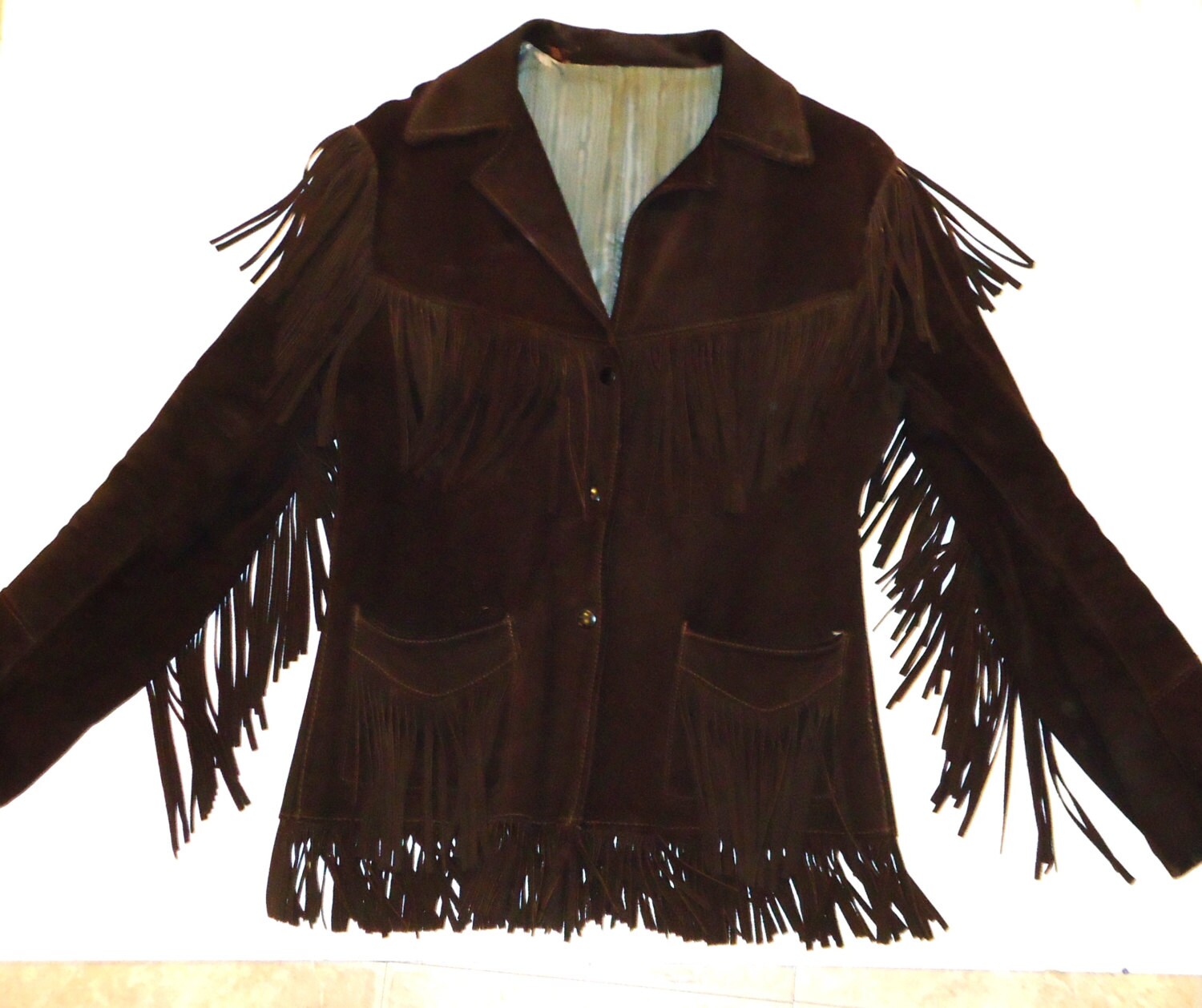 60s Suede Fringe Jacket Dark Brown Hippie Coat