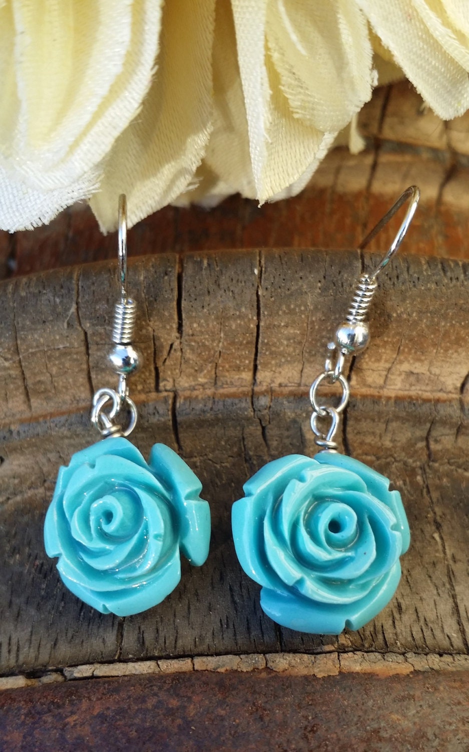 Blue Rose Earrings - Silver