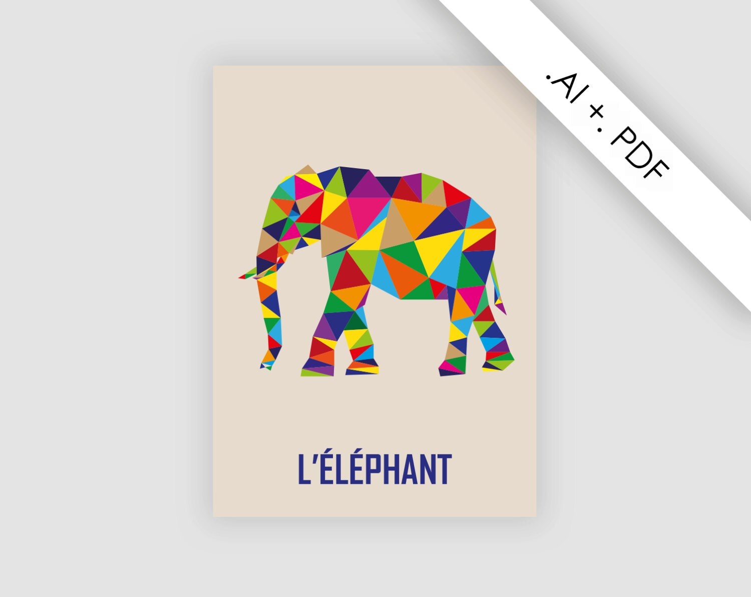 Poster elephant A4 'L'éléphant' by CustomTemplateStudio on Etsy