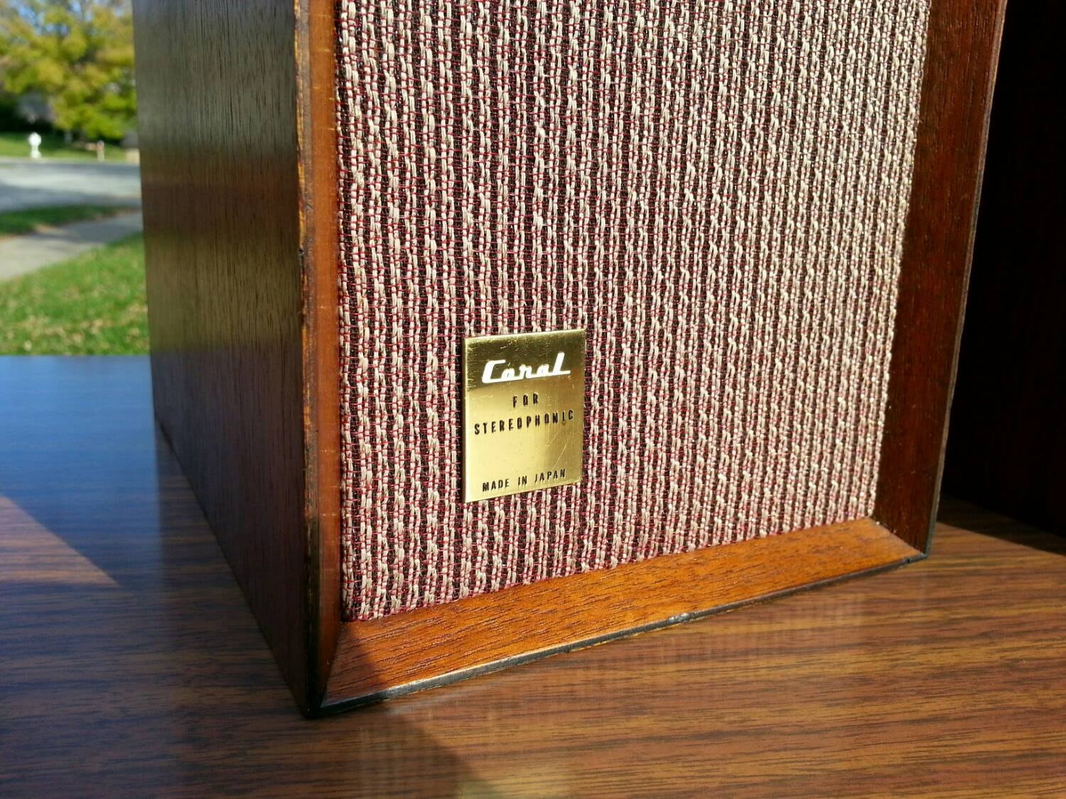 Vintage Coral BX8 speakers with beautiful wood