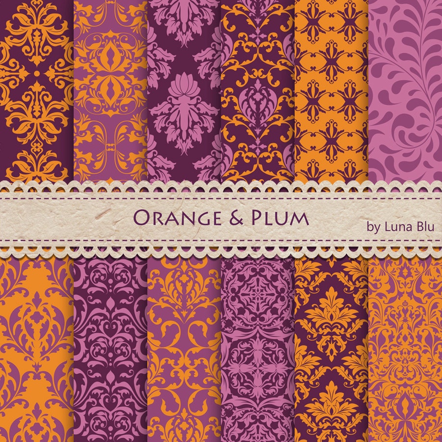 New Item added to my shop:Damask Digital Paper: “Orange and Plum ...