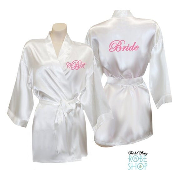 Monogrammed Bride Robe with initials and Bride on the Back