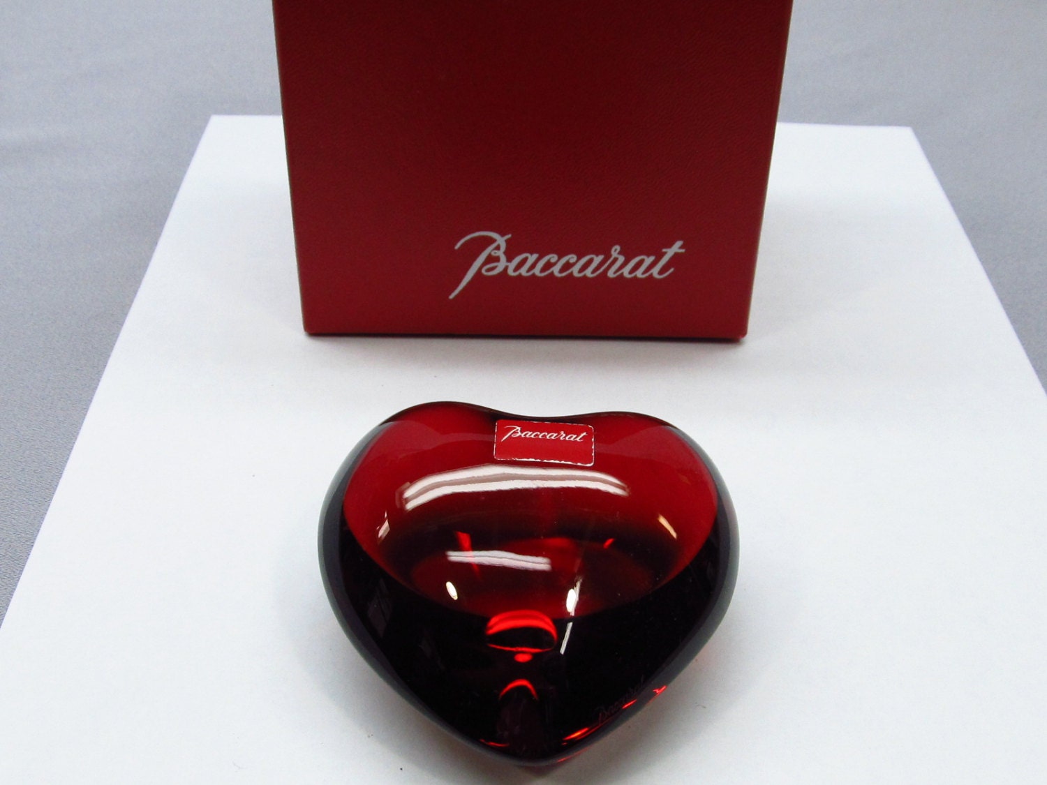 Ruby red Baccarat heart shaped paperweight with box