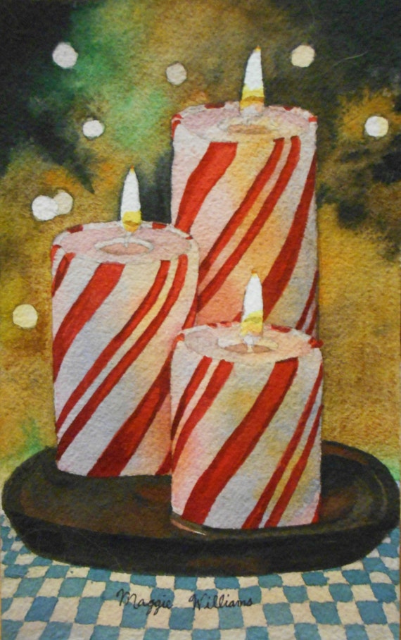 Peppermint candles watercolor. unframed 5x8 painting. by CatLady30