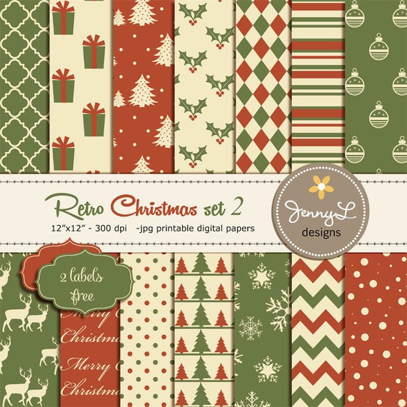 Retro Christmas Christmas Digital Paper Vintage Christmas