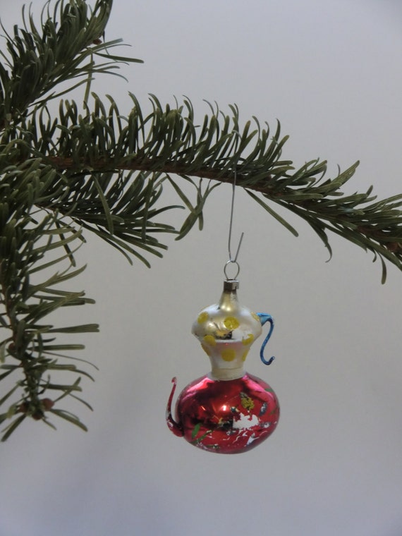 Czech Bohemian Christmas Glass Ornament Painted Amphora