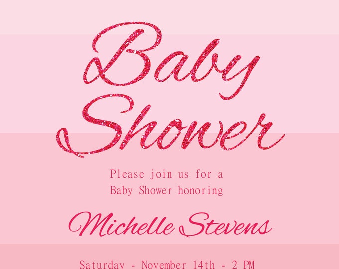 Babyshower invite. Pink glitter invitation. Pink baby shower. Printable BabyGirl invite.