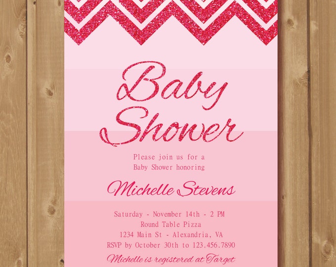 Babyshower invite. Pink glitter invitation. Pink baby shower. Printable BabyGirl invite.
