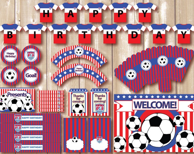 Soccer Party Package. Instant download. Printable. Matching Custom invitation available. USA soccer inspired printables.