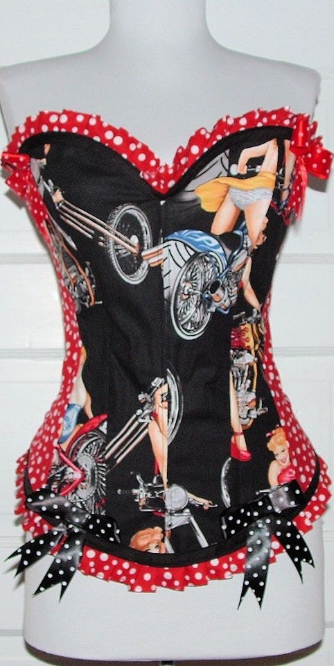 Biker Pin Up Girl Rockabilly Burlesque Corset Top By