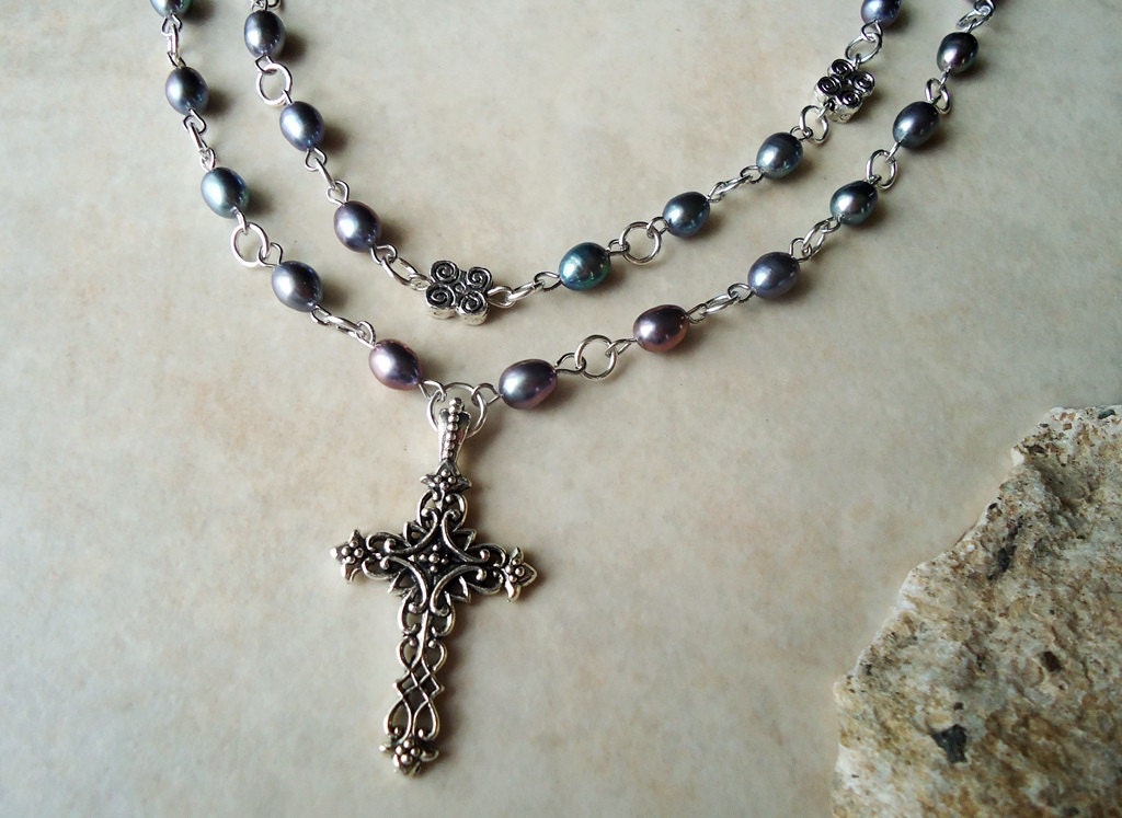 Cross Pendant.Cross Necklace.Double Strand