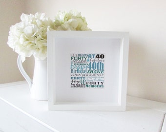 40th Birthday Gift, Personalised 40th, Personalised Birthday Gift, Framed Gift, 40th Birthday Present, Personalized Word Art, Bespoke Print