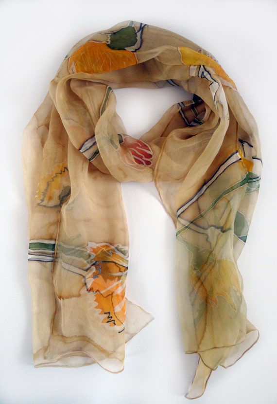 Valentine's gift Floral silk scarf handmade silk by AnaSilkDesign