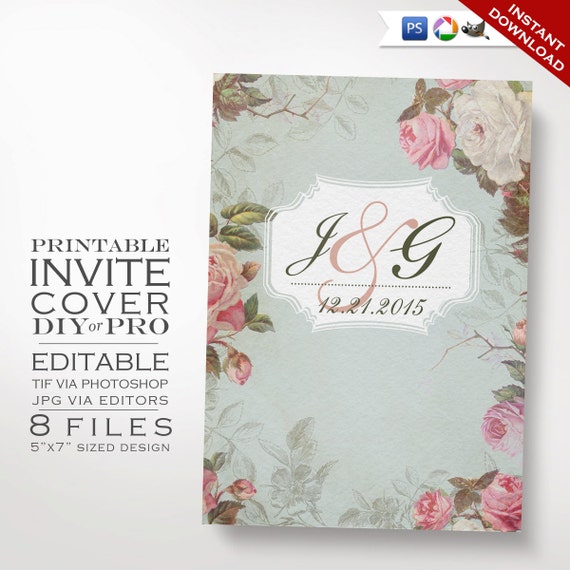 Wedding Invitation Cover Template Vintage Rose Wedding