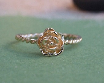 Rose Flower Ring, 14K Yellow Gold Plated Ring, Floral Ring