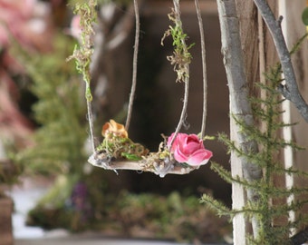 Fairy Swing Handcrafted by Olive* ~ Pink and Gold Faeries swing, Faerie, Fae, Terrarium Accessories, Fairy Swing, Miniature Garden