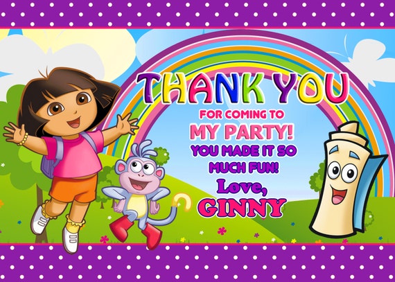 Dora The Explorer Thank You Card-Dora The by OKinvitations on Etsy
