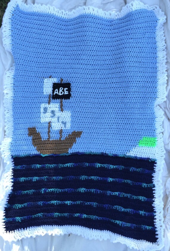 Items similar to Customized Crochet Pirate Ship Baby Blanket Nursery