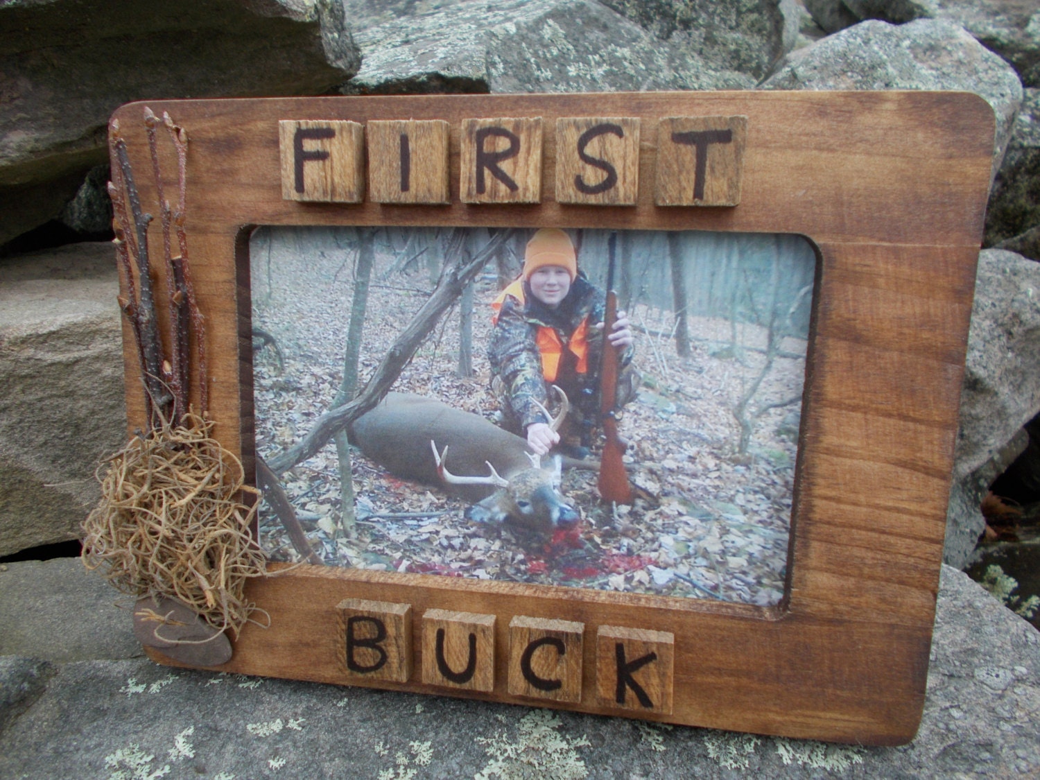Rustic wooden picture frame deer hunting wooden picture