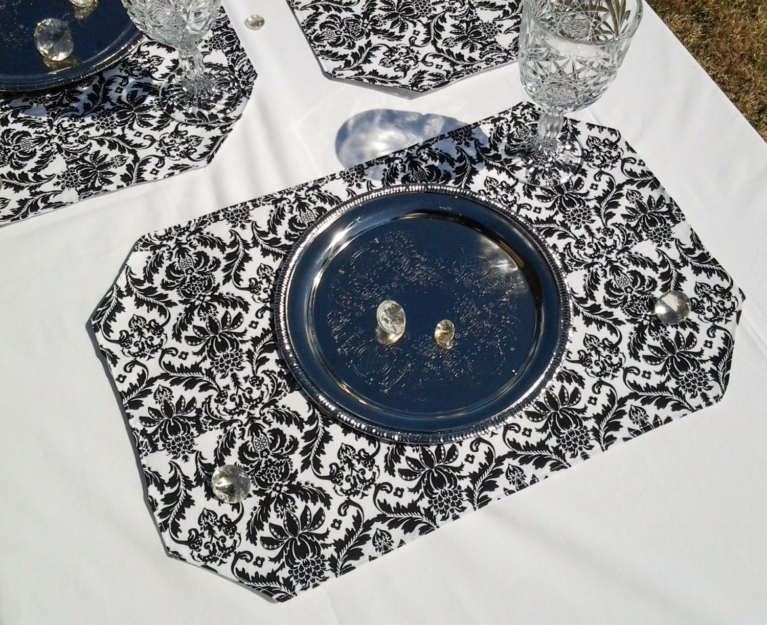 Black and White Table Place Mats Black and White Damask