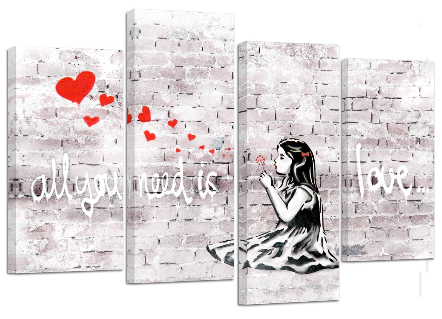 Banksy all you need is love/ set of 4 canvas prints /32x20