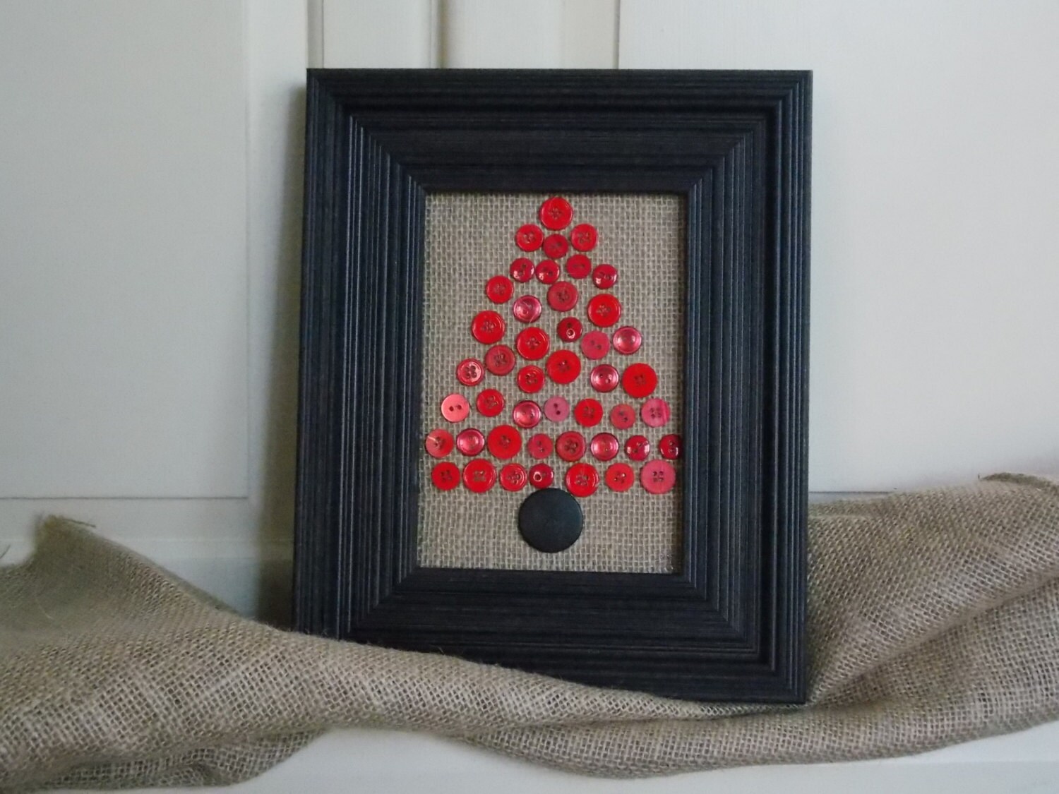 Handmade Framed Burlap & Button Christmas Tree