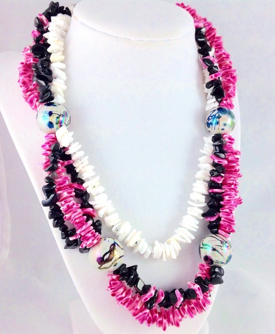 Chunky Necklace Chunky Pink and Black Necklace by JewelryDefined