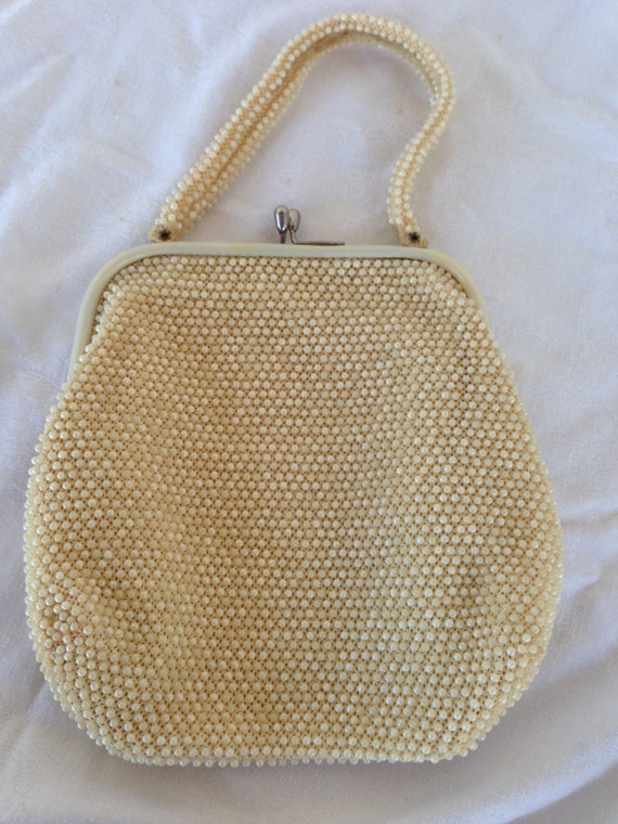 VIntage 1950's Corde Bead Purse Cream color by WorcesterMercantile