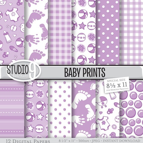BABY PURPLE Patterns Digital Paper 8 1/2 x 11