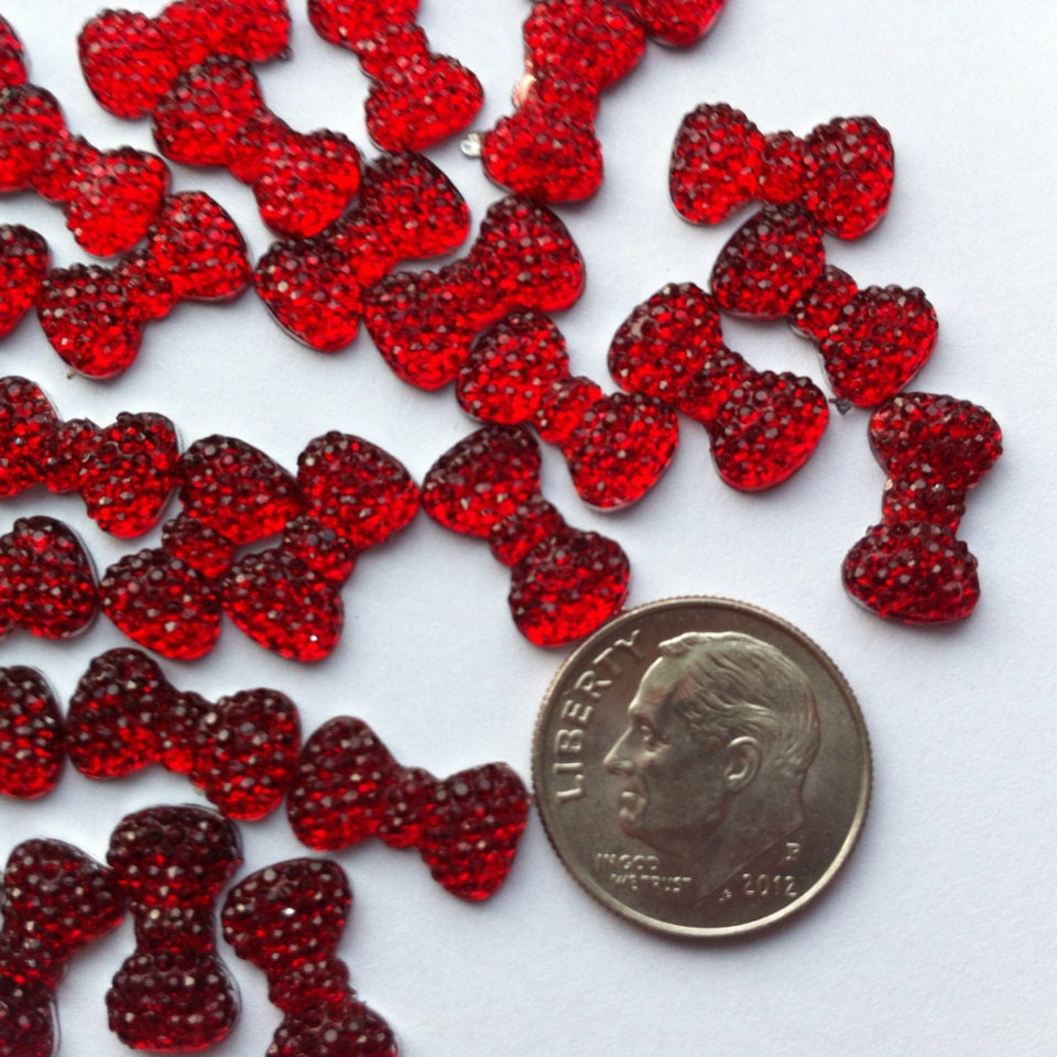 30 Cabochons Mini Bows Red Christmas Embellishments Flatback