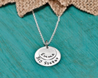 Big Sister necklace, hand stamped necklace, personalized with name,Sister