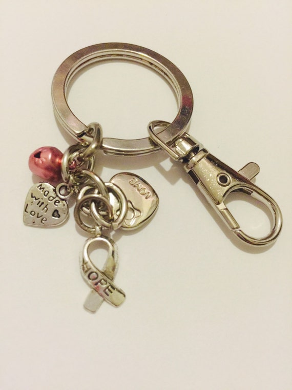 Hope Breast Cancer Ribbon with Pink Bell and Heart Lock