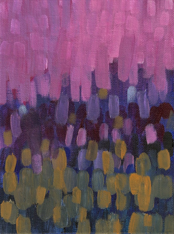 Purple and green and gold wall art abstract painting by HAYNEUE