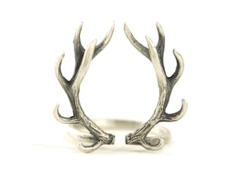 Deer Antler Ring Sterling Silver Adjustable Ring Horns Wrap Ring Boho Jewelry - FRI001 T1
