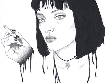 Pulp Fiction Mia Wallace Uma Thurman Quentin Tarantino A5 Art Print Original Illustration Movie Film