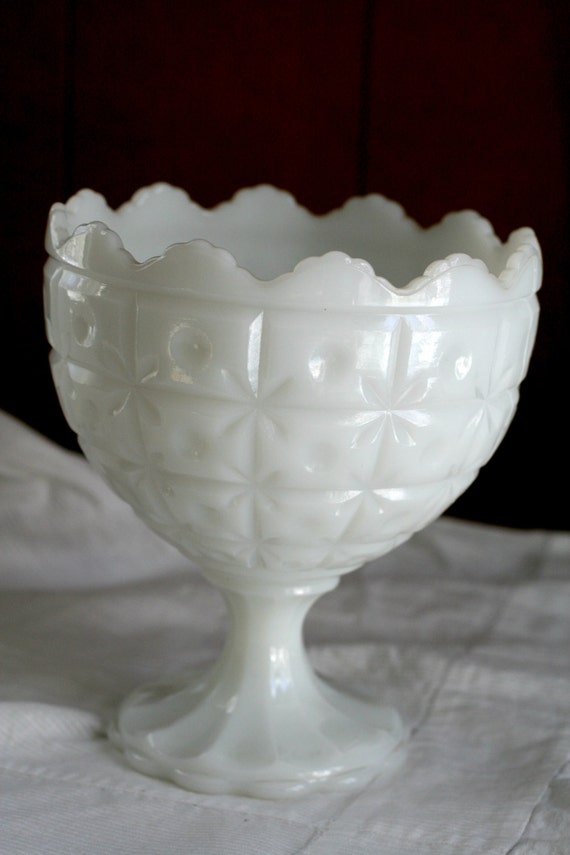 Napco 1185 White Milk Glass Compote Candy Dish Quilted Cut