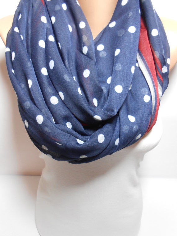 Womens scarves navy with white polka dots