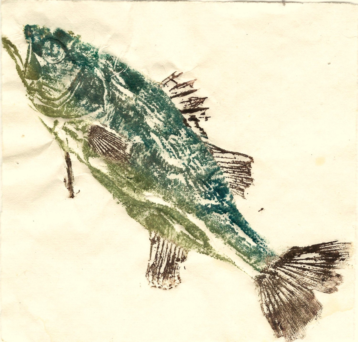 Bass Gyotaku Print by DirtyFingertips on Etsy