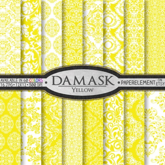Yellow Damask Scrapbook Paper Set Printable by PaperElement