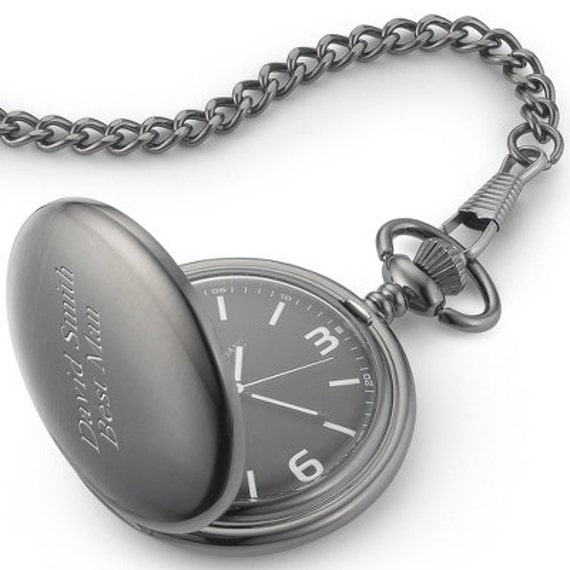 Engraved Pocket Watch - Gunmetal Pocket Watch - Personalized Groomsmen ...