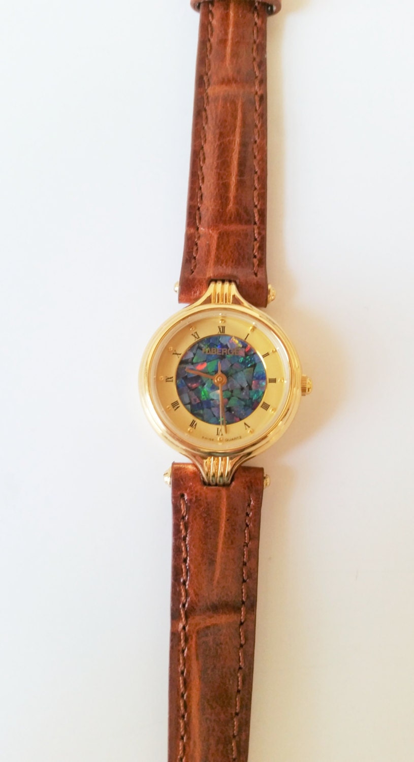 Vintage Faberge Watch / Australian Opal and Genuine Leather