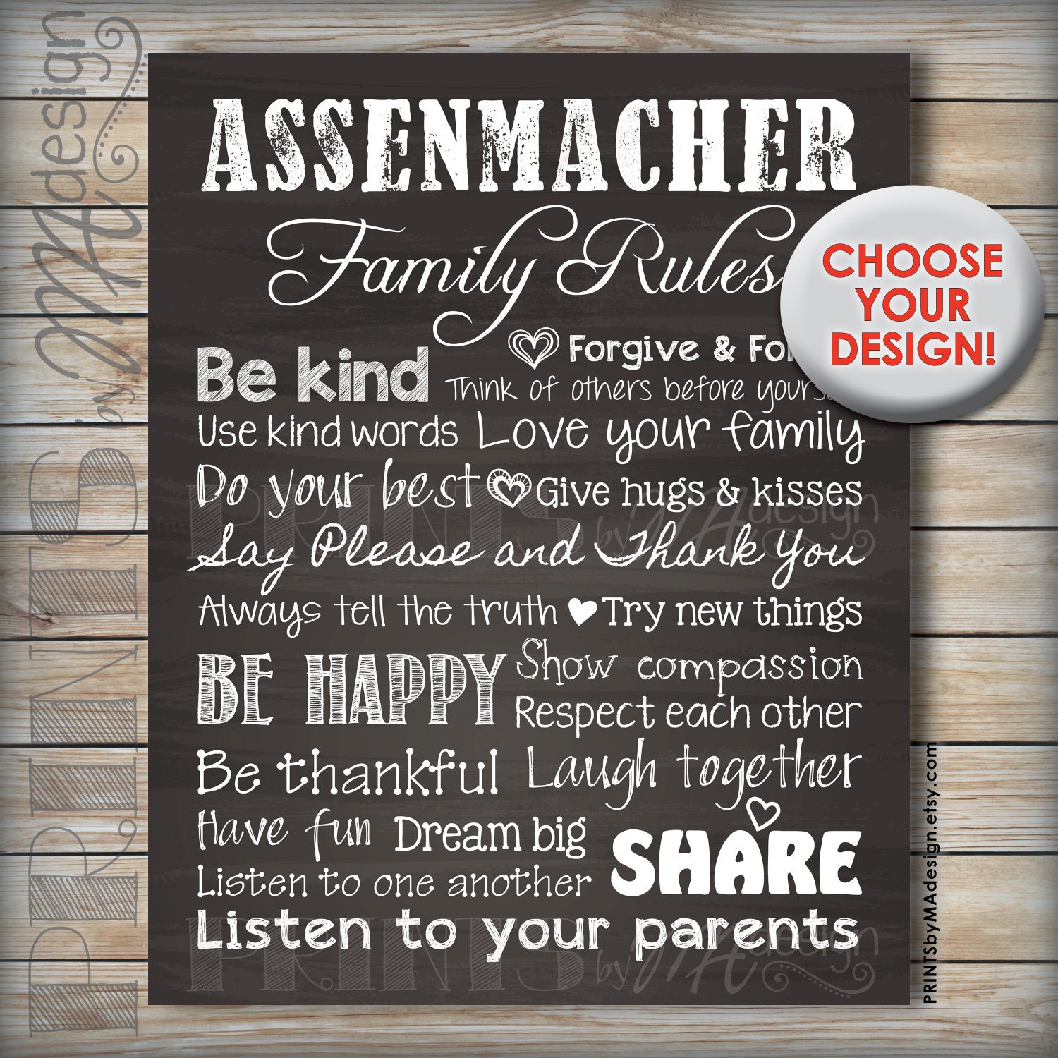 Family Rules Wall Art Family Rules Sign Family by PRINTSbyMAdesign